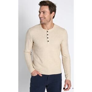 Jachs Men's Mixed Stitch Waffle Sweater Henley XL Pattern‎ Cream Long Sleeves